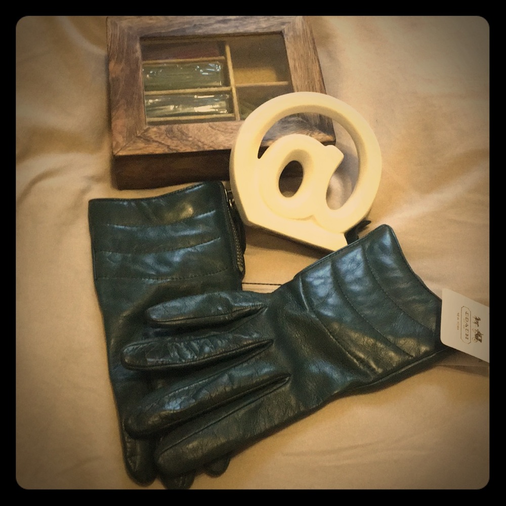 Green Coach Leather Gloves